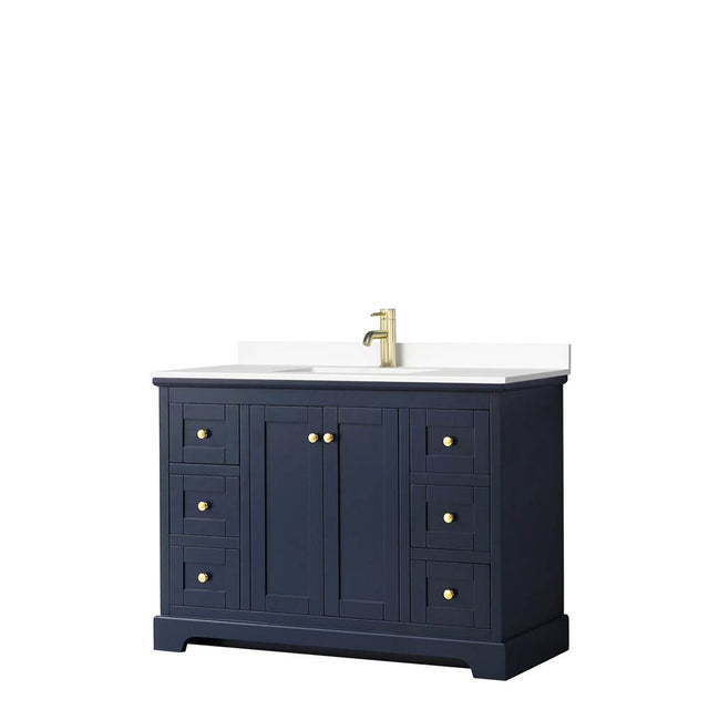 Wyndham Collection - Avery 48 Inch Single Bathroom Vanity in Dark Blue, White Cultured Marble Countertop, Undermount Square Sink, No Mirror
