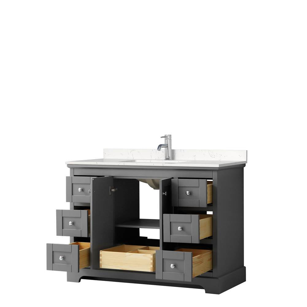 Avery 48 Inch Single Bathroom Vanity in Dark Gray, Carrara Cultured Marble Countertop, Undermount Square Sink, No Mirror