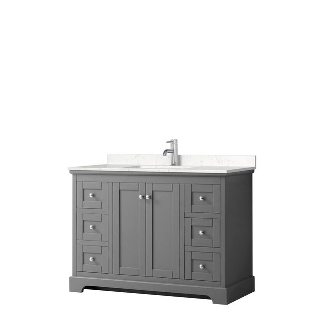 Wyndham Collection - Avery 48 Inch Single Bathroom Vanity in Dark Gray, Carrara Cultured Marble Countertop, Undermount Square Sink, No Mirror