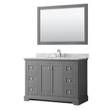 Wyndham Collection - Avery 48 Inch Single Bathroom Vanity in Dark Gray, White Carrara Marble Countertop, Undermount Oval Sink, and 46 Inch Mirror - Dark Gray
