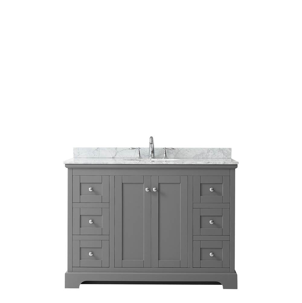 Avery 48 Inch Single Bathroom Vanity in Dark Blue, White Carrara Marble Countertop, Undermount Oval Sink, and No Mirror