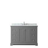 Avery 48 Inch Single Bathroom Vanity in Dark Blue, White Carrara Marble Countertop, Undermount Oval Sink, and No Mirror