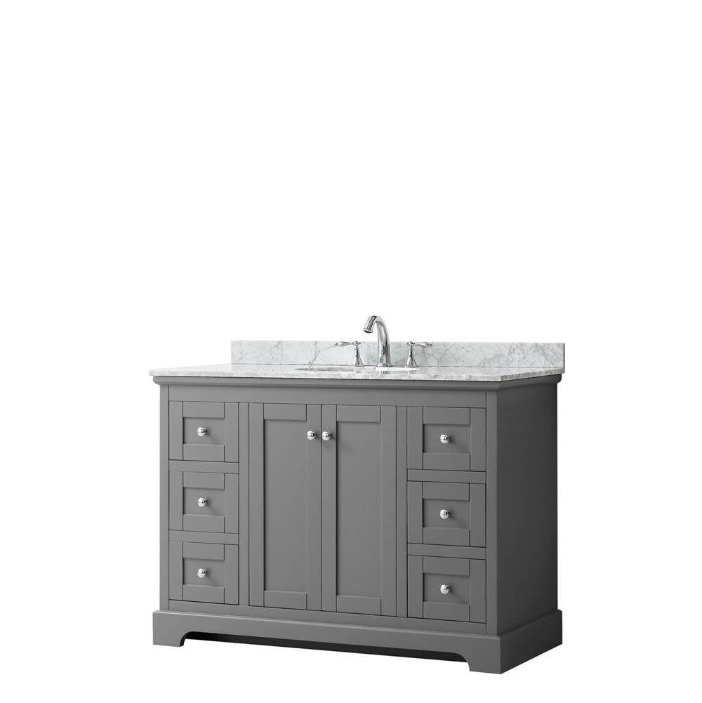 Wyndham Collection - Avery 48 Inch Single Bathroom Vanity in Dark Gray, White Carrara Marble Countertop, Undermount Oval Sink, and No Mirror - Dark Gray
