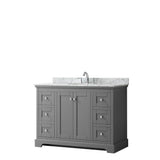 Wyndham Collection - Avery 48 Inch Single Bathroom Vanity in Dark Gray, White Carrara Marble Countertop, Undermount Oval Sink, and No Mirror - Dark Gray