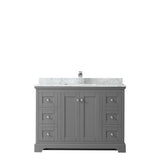 Avery 48 Inch Single Bathroom Vanity in Dark Blue, White Carrara Marble Countertop, Undermount Square Sink, and No Mirror