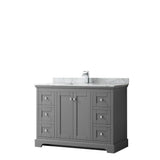 Wyndham Collection - Avery 48 Inch Single Bathroom Vanity in Dark Gray, White Carrara Marble Countertop, Undermount Square Sink, and No Mirror - Dark Gray