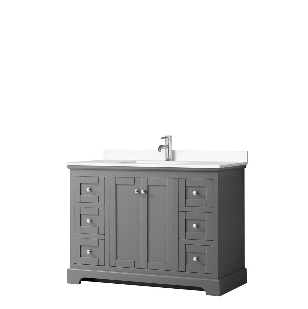 Wyndham Collection - Avery 48 Inch Single Bathroom Vanity in Dark Gray, White Cultured Marble Countertop, Undermount Square Sink, No Mirror