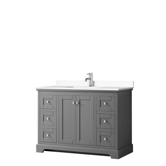 Wyndham Collection - Avery 48 Inch Single Bathroom Vanity in Dark Gray, White Cultured Marble Countertop, Undermount Square Sink, No Mirror