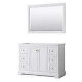 Wyndham Collection - Avery 48 Inch Single Bathroom Vanity in White, No Countertop, No Sink, 46 Inch Mirror, Brushed Gold Trim