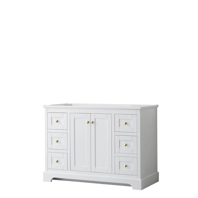 Wyndham Collection - Avery 48 Inch Single Bathroom Vanity in White, No Countertop, No Sink, Brushed Gold Trim