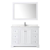 Avery 48 Inch Single Bathroom Vanity in White, Carrara Cultured Marble Countertop, Undermount Square Sink, 46 Inch Mirror