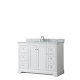 Wyndham Collection - Avery 48 Inch Single Bathroom Vanity in White, White Carrara Marble Countertop, Undermount Oval Sink, and No Mirror - White