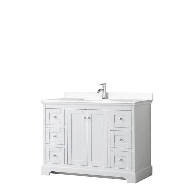 Wyndham Collection - Avery 48 Inch Single Bathroom Vanity in White, White Cultured Marble Countertop, Undermount Square Sink, No Mirror