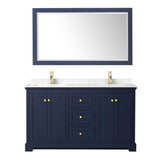 Avery 60 Inch Double Bathroom Vanity in Dark Blue, Carrara Cultured Marble Countertop, Undermount Square Sinks, 58 Inch Mirror