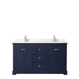 Avery 60 Inch Double Bathroom Vanity in Dark Blue, Carrara Cultured Marble Countertop, Undermount Square Sinks, No Mirror