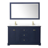 Avery 60 Inch Double Bathroom Vanity in Dark Blue, White Cultured Marble Countertop, Undermount Square Sinks, 58 Inch Mirror