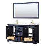 Avery 60 Inch Double Bathroom Vanity in Dark Blue, White Cultured Marble Countertop, Undermount Square Sinks, 58 Inch Mirror