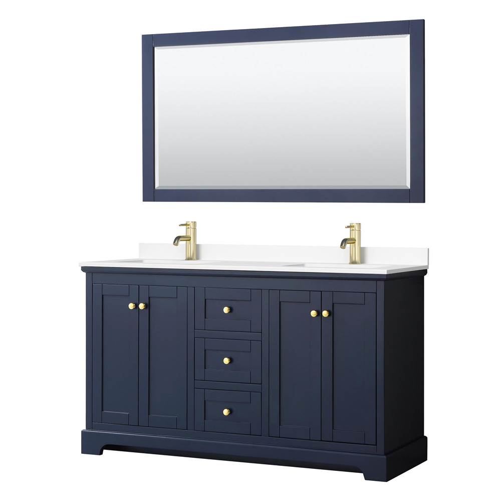 Wyndham Collection - Avery 60 Inch Double Bathroom Vanity in Dark Blue, White Cultured Marble Countertop, Undermount Square Sinks, 58 Inch Mirror