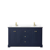 Avery 60 Inch Double Bathroom Vanity in Dark Blue, White Cultured Marble Countertop, Undermount Square Sinks, No Mirror