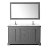 Avery 60 Inch Double Bathroom Vanity in Dark Gray, Carrara Cultured Marble Countertop, Undermount Square Sinks, 58 Inch Mirror