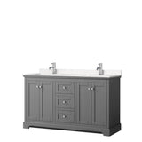 Wyndham Collection - Avery 60 Inch Double Bathroom Vanity in Dark Gray, Carrara Cultured Marble Countertop, Undermount Square Sinks, No Mirror