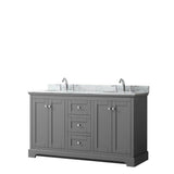 Wyndham Collection - Avery 60 Inch Double Bathroom Vanity in Dark Gray, White Carrara Marble Countertop, Undermount Oval Sinks, and No Mirror - Dark Gray