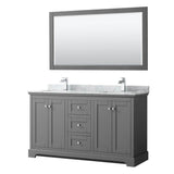 Wyndham Collection - Avery 60 Inch Double Bathroom Vanity in Dark Gray, White Carrara Marble Countertop, Undermount Square Sinks, and 58 Inch Mirror - Dark Gray