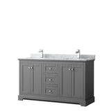 Wyndham Collection - Avery 60 Inch Double Bathroom Vanity in Dark Gray, White Carrara Marble Countertop, Undermount Square Sinks, and No Mirror - Dark Gray