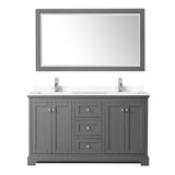 Avery 60 Inch Double Bathroom Vanity in Dark Gray, White Cultured Marble Countertop, Undermount Square Sinks, 58 Inch Mirror