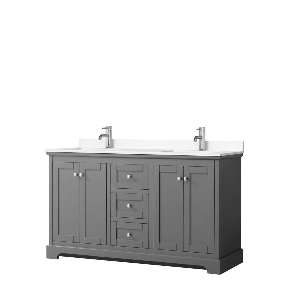 Wyndham Collection - Avery 60 Inch Double Bathroom Vanity in Dark Gray, White Cultured Marble Countertop, Undermount Square Sinks, No Mirror