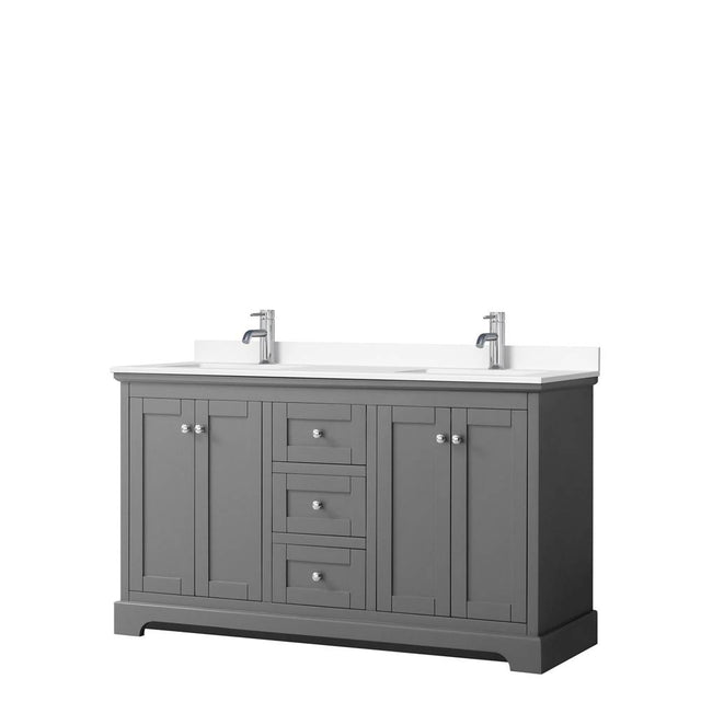 Wyndham Collection - Avery 60 Inch Double Bathroom Vanity in Dark Gray, White Cultured Marble Countertop, Undermount Square Sinks, No Mirror