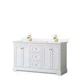 Wyndham Collection - Avery 60 Inch Double Bathroom Vanity in White, Carrara Cultured Marble Countertop, Undermount Square Sinks, Brushed Gold Trim