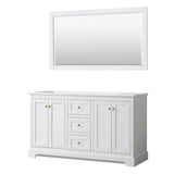 Wyndham Collection - Avery 60 Inch Double Bathroom Vanity in White, No Countertop, No Sinks, 58 Inch Mirror, Brushed Gold Trim