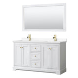 Wyndham Collection - Avery 60 Inch Double Bathroom Vanity in White, White Cultured Marble Countertop, Undermount Square Sinks, 58 Inch Mirror, Brushed Gold Trim