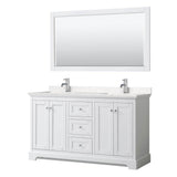Wyndham Collection - Avery 60 Inch Double Bathroom Vanity in White, Carrara Cultured Marble Countertop, Undermount Square Sinks, 58 Inch Mirror