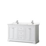 Wyndham Collection - Avery 60 Inch Double Bathroom Vanity in White, Carrara Cultured Marble Countertop, Undermount Square Sinks, No Mirror