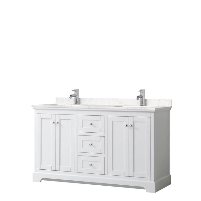 Wyndham Collection - Avery 60 Inch Double Bathroom Vanity in White, Carrara Cultured Marble Countertop, Undermount Square Sinks, No Mirror