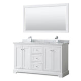 Wyndham Collection - Avery 60 Inch Double Bathroom Vanity in White, White Carrara Marble Countertop, Undermount Square Sinks, and 58 Inch Mirror - White