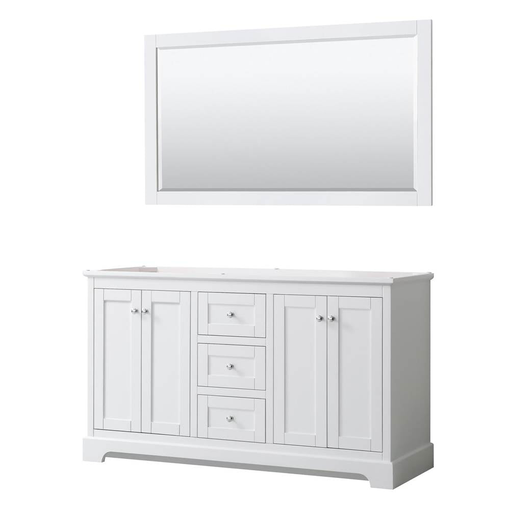 Wyndham Collection - Avery 60 Inch Double Bathroom Vanity in White, No Countertop, No Sinks, and 58 Inch Mirror - White