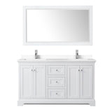Avery 60 Inch Double Bathroom Vanity in White, White Cultured Marble Countertop, Undermount Square Sinks, 58 Inch Mirror