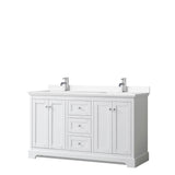 Wyndham Collection - Avery 60 Inch Double Bathroom Vanity in White, White Cultured Marble Countertop, Undermount Square Sinks, No Mirror