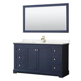 Wyndham Collection - Avery 60 Inch Single Bathroom Vanity in Dark Blue, Carrara Cultured Marble Countertop, Undermount Square Sink, 58 Inch Mirror