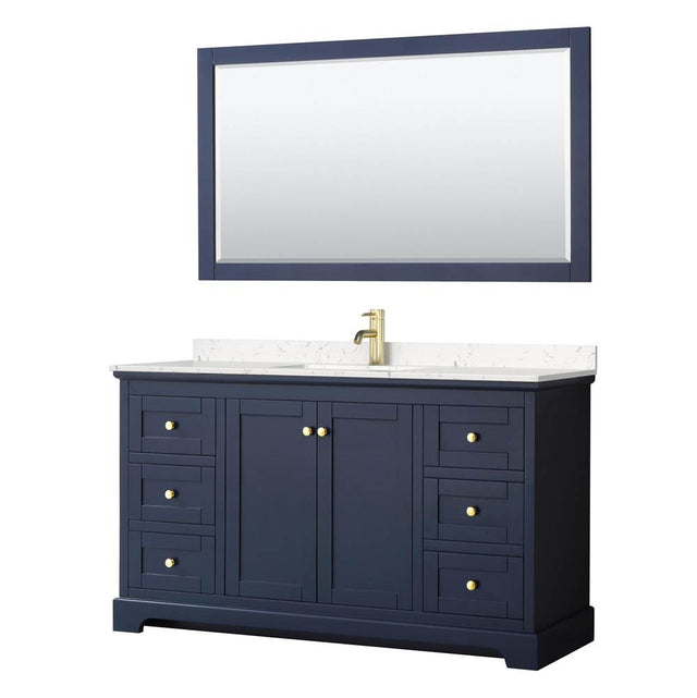 Wyndham Collection - Avery 60 Inch Single Bathroom Vanity in Dark Blue, Carrara Cultured Marble Countertop, Undermount Square Sink, 58 Inch Mirror