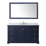 Avery 60 Inch Single Bathroom Vanity in Dark Blue, White Carrara Marble Countertop, Undermount Oval Sink, and 58 Inch Mirror