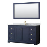 Wyndham Collection - Avery 60 Inch Single Bathroom Vanity in Dark Blue, White Carrara Marble Countertop, Undermount Square Sink, and 58 Inch Mirror - Dark Blue