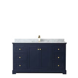 Avery 60 Inch Single Bathroom Vanity in Dark Blue, White Carrara Marble Countertop, Undermount Square Sink, and No Mirror