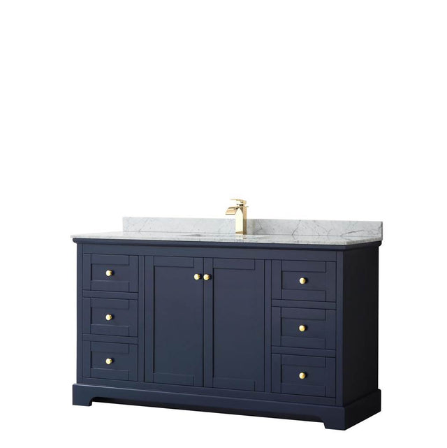 Wyndham Collection - Avery 60 Inch Single Bathroom Vanity in Dark Blue, White Carrara Marble Countertop, Undermount Square Sink, and No Mirror - Dark Blue