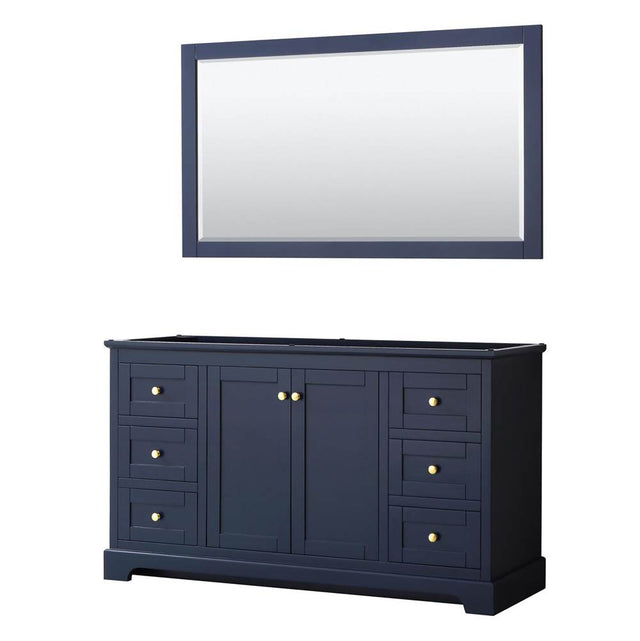 Wyndham Collection - Avery 60 Inch Single Bathroom Vanity in Dark Blue, No Countertop, No Sink, and 58 Inch Mirror - Dark Blue