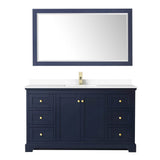 Avery 60 Inch Single Bathroom Vanity in Dark Blue, White Cultured Marble Countertop, Undermount Square Sink, 58 Inch Mirror