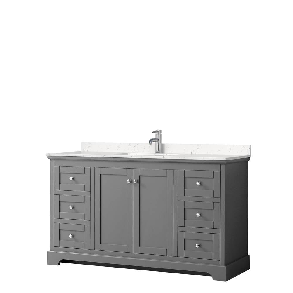 Wyndham Collection - Avery 60 Inch Single Bathroom Vanity in Dark Gray, Carrara Cultured Marble Countertop, Undermount Square Sink, No Mirror
